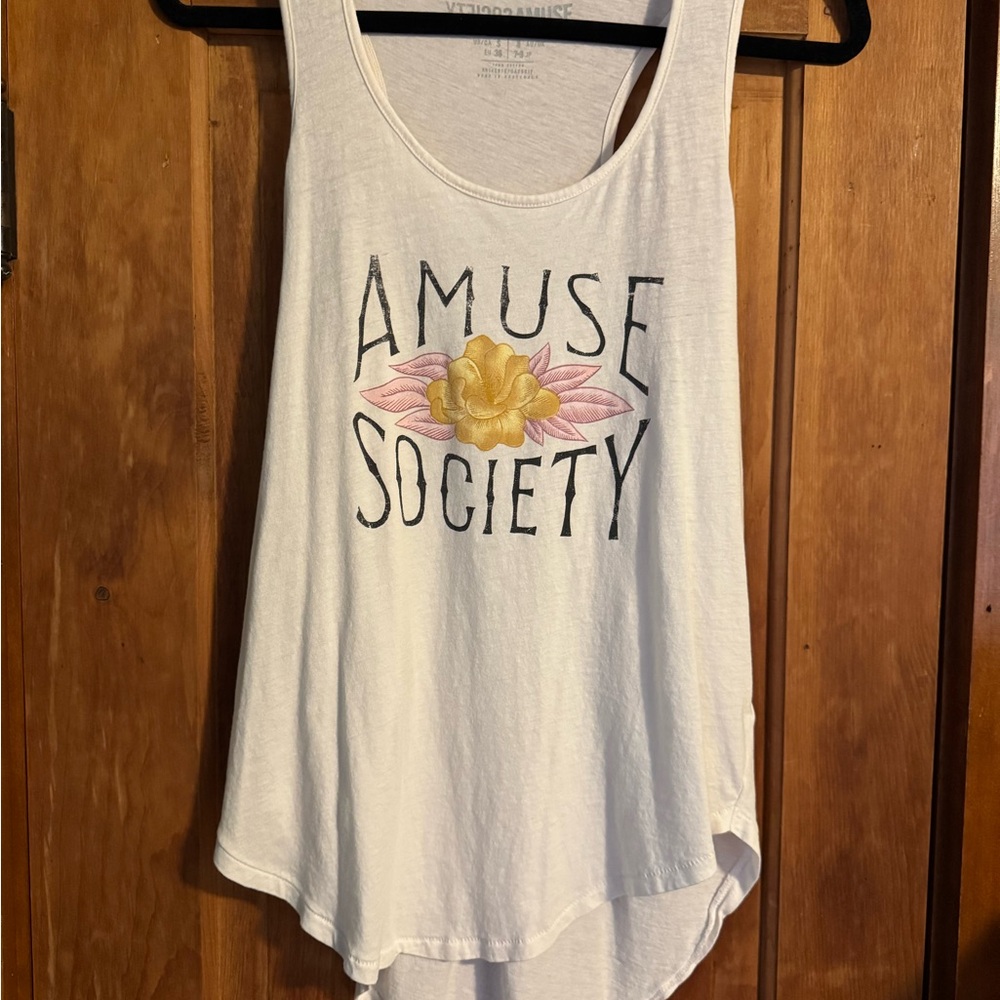 Amuse Society White Tank with Floral Design